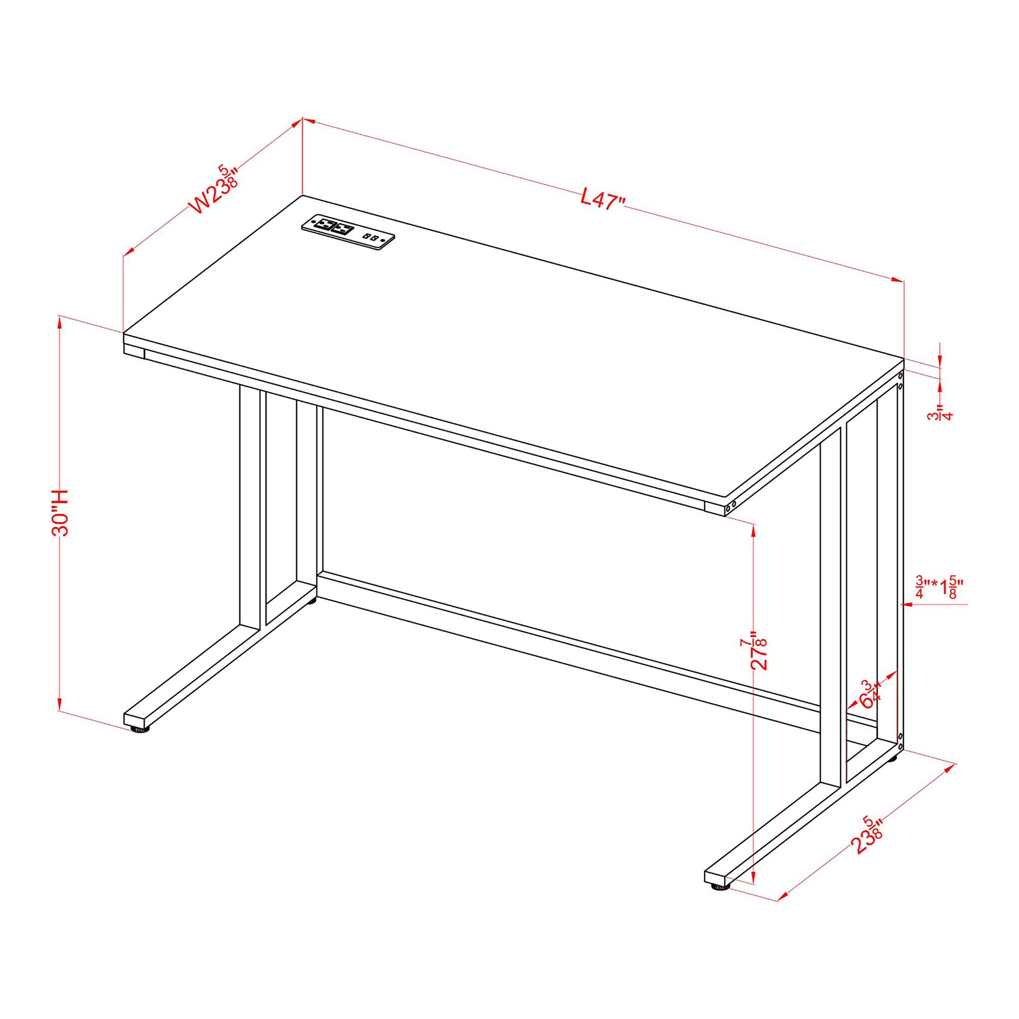 Margeta 47" Wide Walnut and Black Writing Desk with USB Port