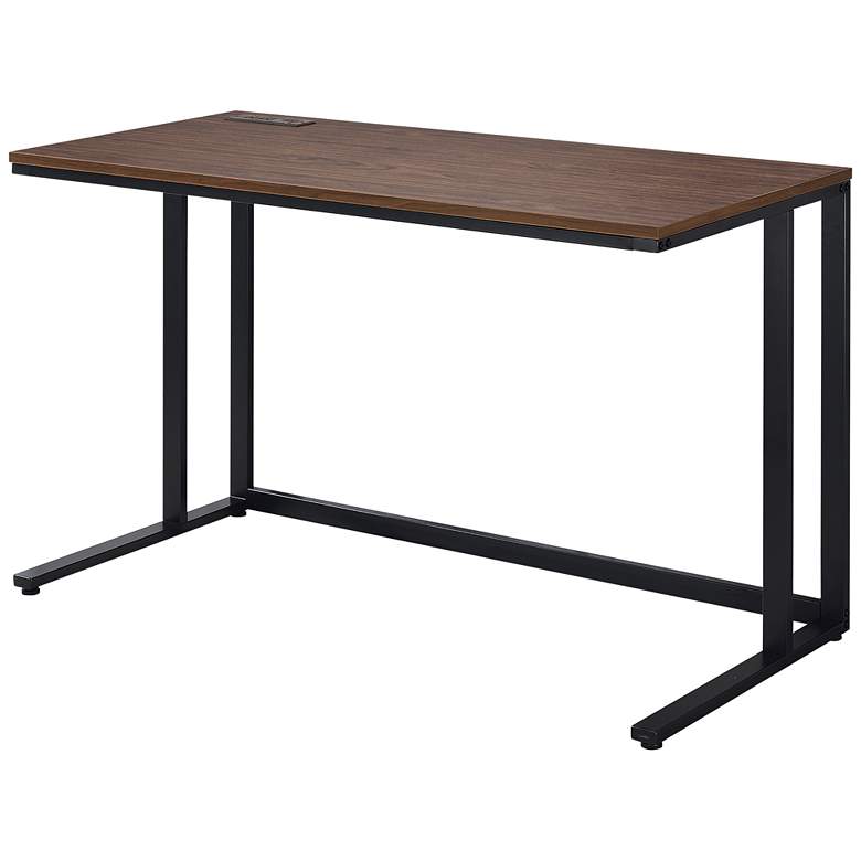 Image 7 Margeta 47" Wide Walnut and Black Writing Desk with USB Port more views
