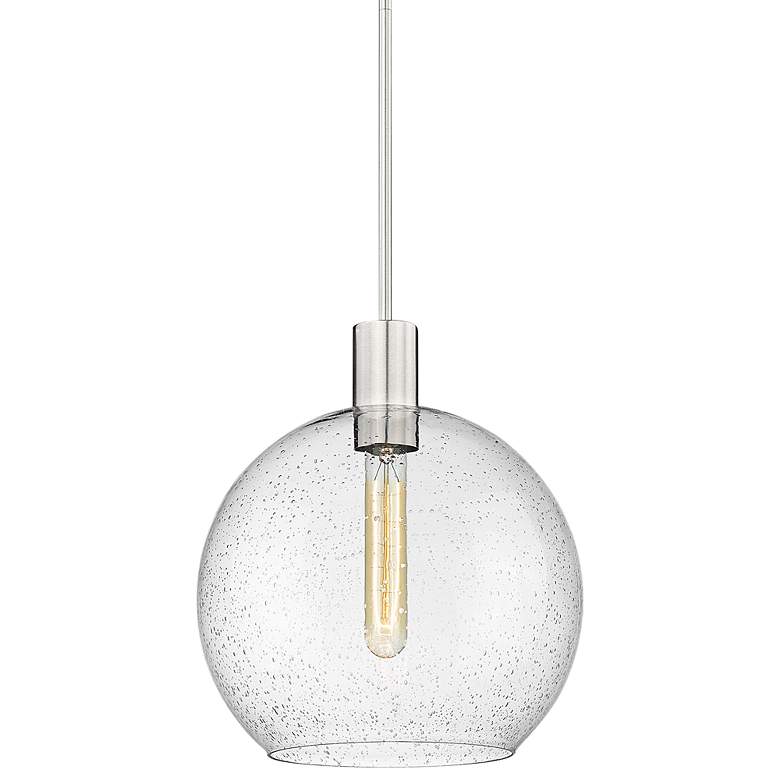 Image 1 Margo 13 3/4"W Brushed Nickel Pendant Light w/ Seedy Glass