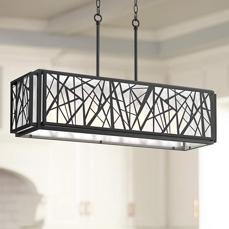 Image 1 Margolis 36" Wide Black 4-Light Kitchen Island Light Pendant