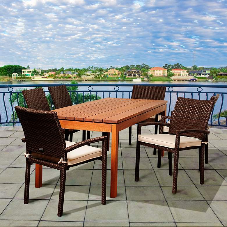 Image 4 Marguerita Brown Wicker 7-Piece Rectangular Patio Dining Set more views