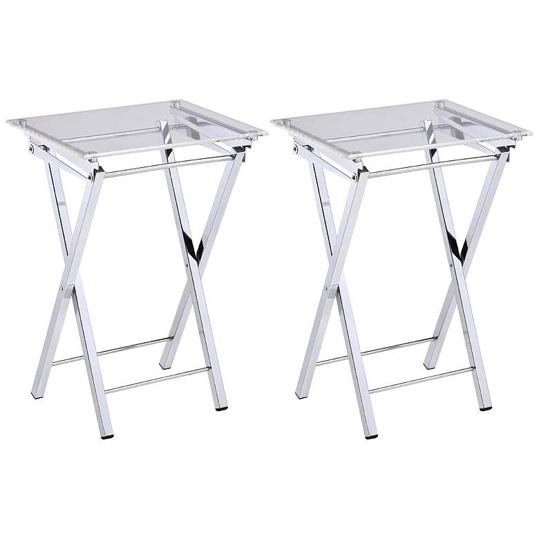 Image 1 Mari 20 inch Wide Clear and Chrome Folding TV Tables - Set of 2