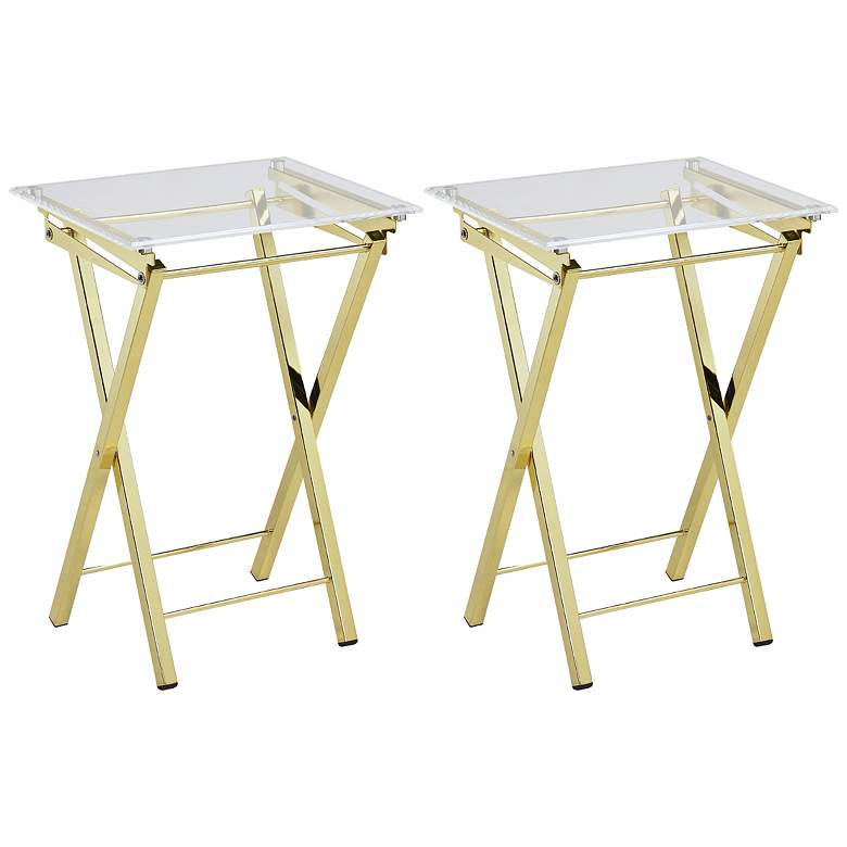 Image 1 Mari 20 inch Wide Clear and Gold Folding TV Tables - Set of 2