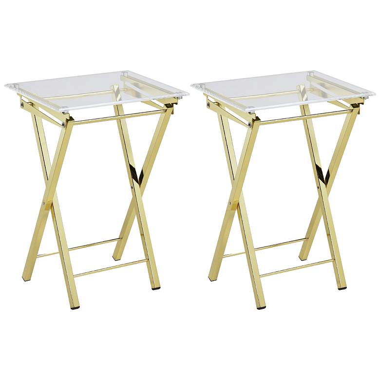 Image 1 Mari 20" Wide Clear and Gold Folding TV Tables - Set of 2