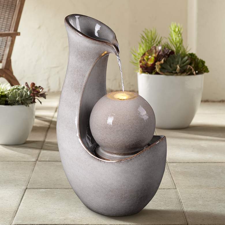 Image 1 Maria 31 1/2" High Ivory Ceramic LED Floor Water Fountain
