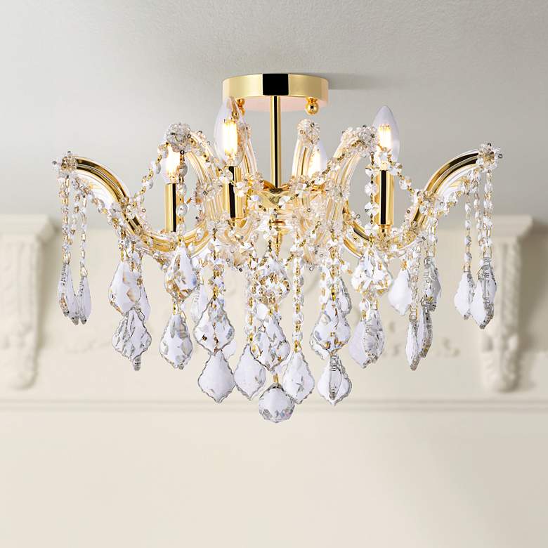 Image 1 Maria Theresa 18" Wide Gold Crystal 4-Light Ceiling Light