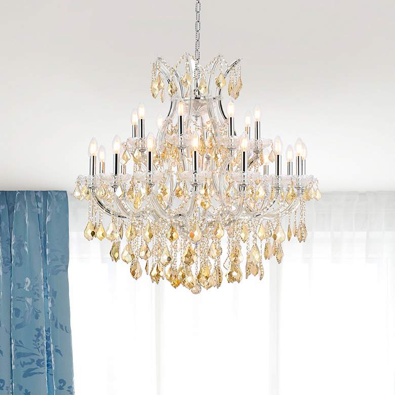 Image 1 Maria Theresa 24 Lt Chrome Chandelier Golden Teak
