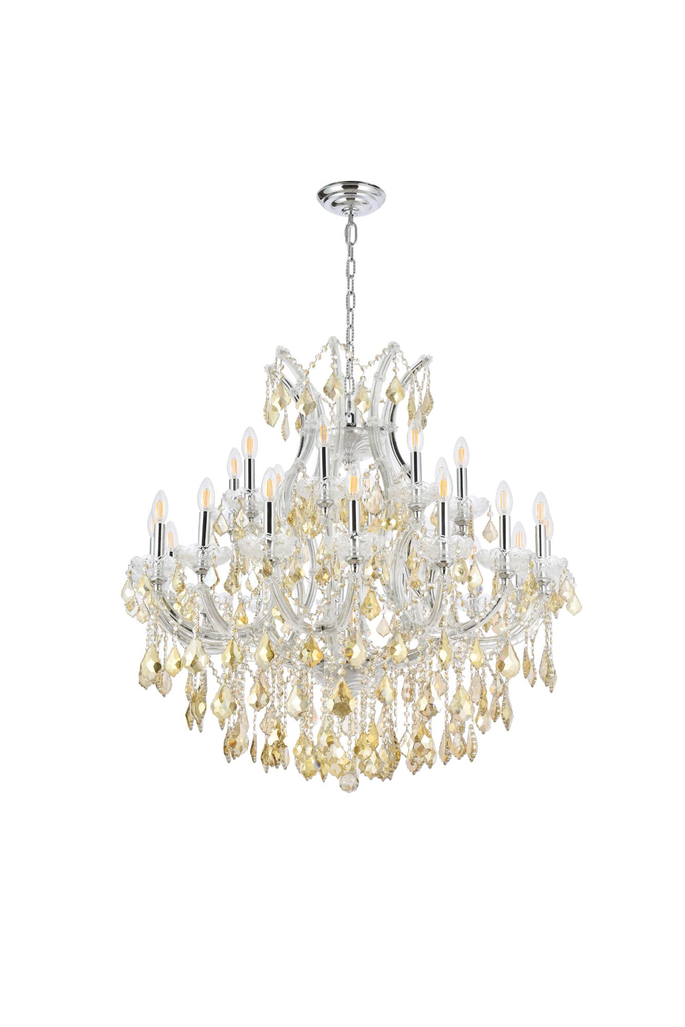 Maria Theresa 24 Lt Chrome Chandelier Golden Teak