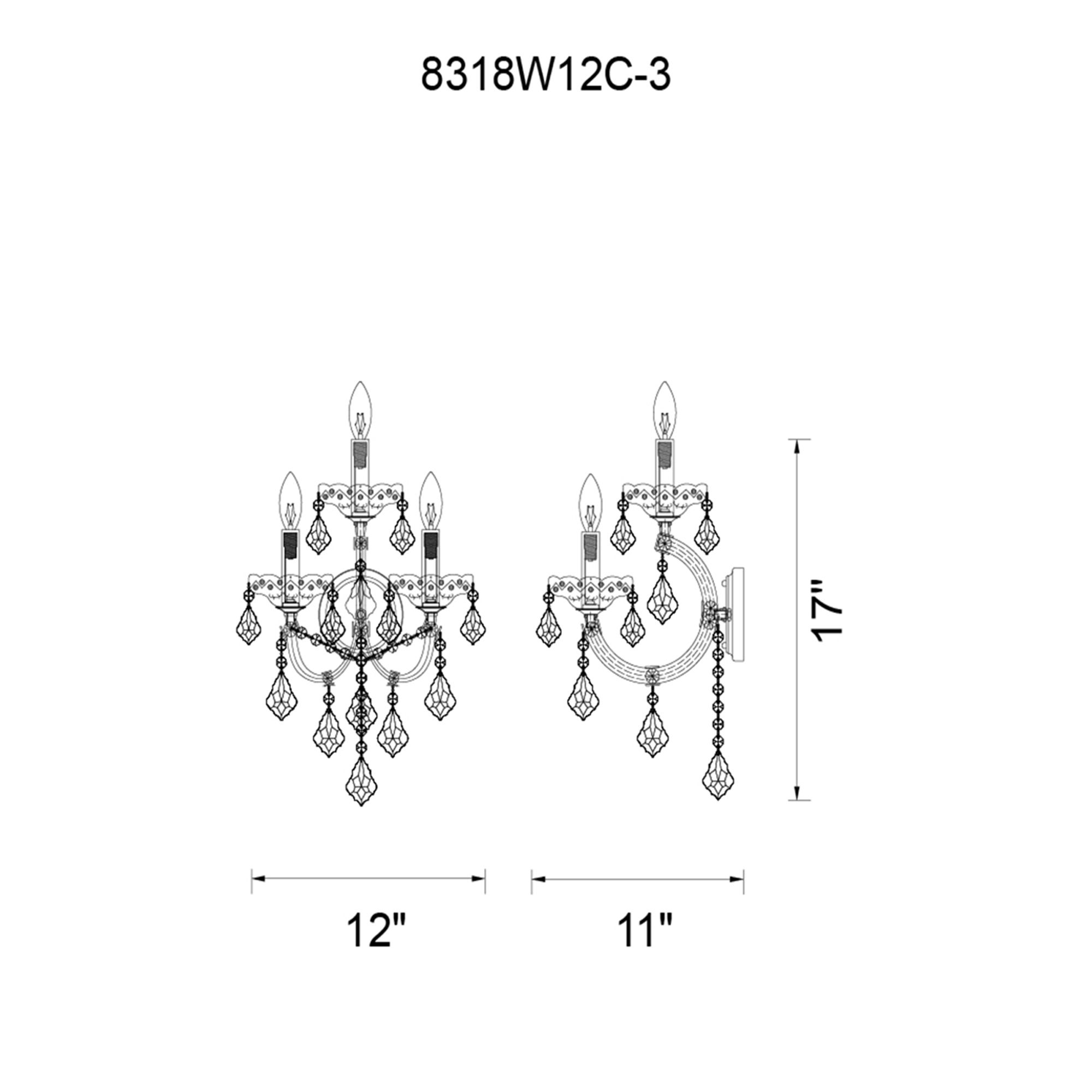 Image 4 Maria Theresa 3 Light 12in Chrome Wall Sconce with Crystals more views