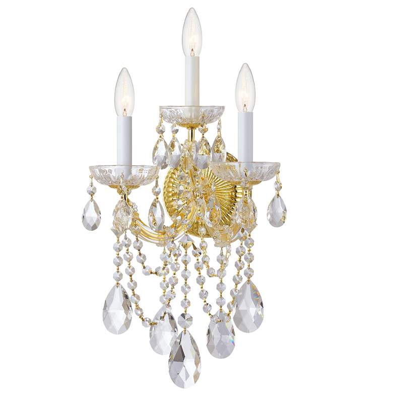 Image 1 Maria Theresa 3 Light Clear Crystal Gold Sconce