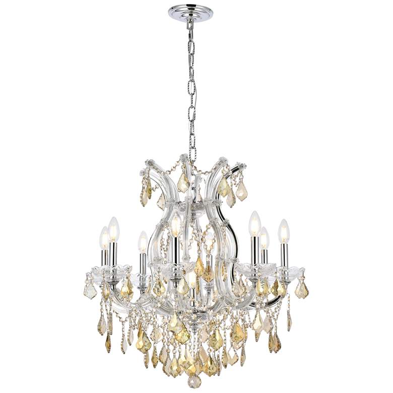 Image 1 Maria Theresa 9 Lt Chrome Chandelier Golden Teak