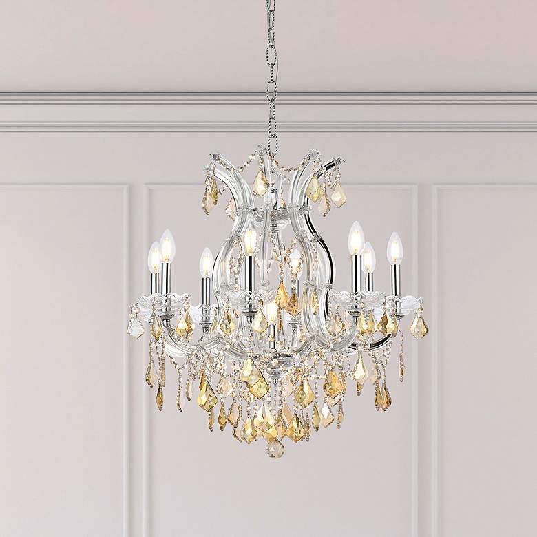 Image 1 Maria Theresa 9 Lt Chrome Chandelier Golden Teak