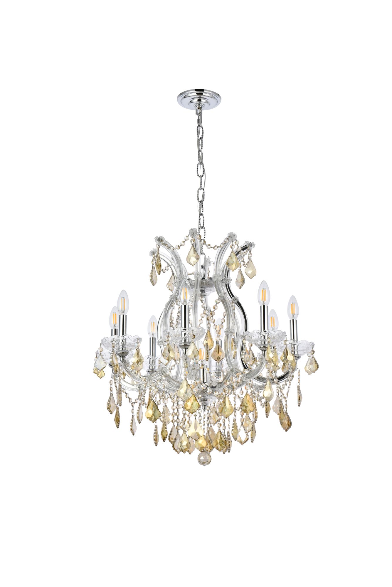 Maria Theresa 9 Lt Chrome Chandelier Golden Teak