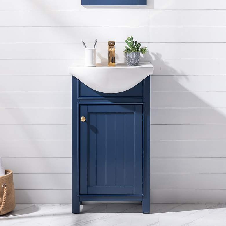 Image 1 Marian 20 inch Wide 1-Door Blue Porcelain-Top Single Sink Vanity