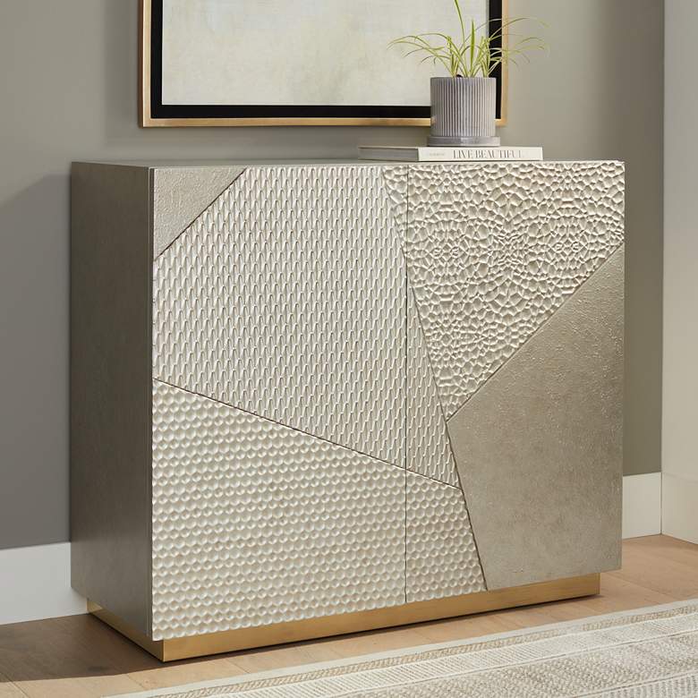 Image 1 Marian 39 1/2" Wide Gold Stainless Steel Asymmetrical 2-Door Cabinet