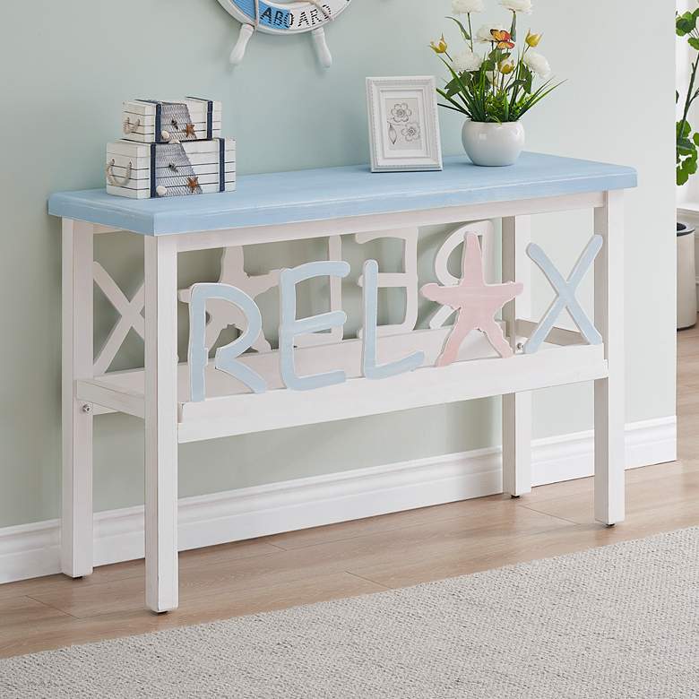 Image 1 Marianna 47" Wide Blue White Wood Rectangular Console Table