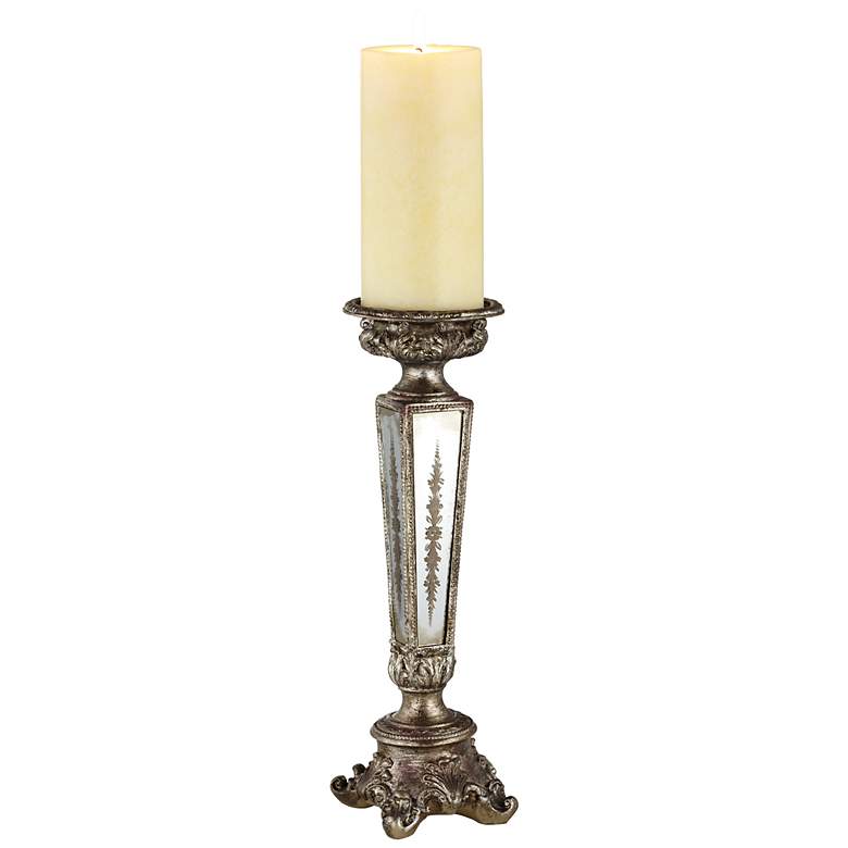 Image 1 Mariel 12 1/2 inch High Gold Mirrored Pillar Candle Holder