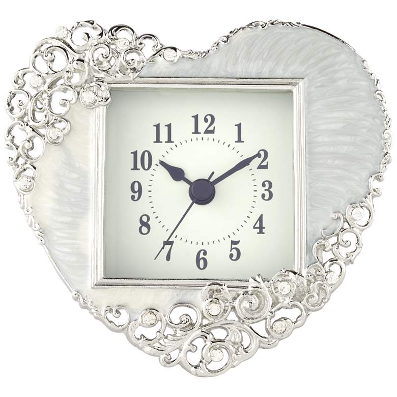 Image 1 Marieu Ivory 5 1/4 inch Wide Heart Table Clock