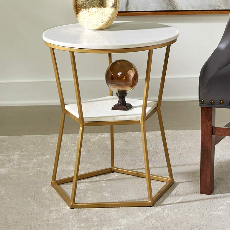 Image 1 Marigold 20 1/4" Wide Gold and White Marble Accent Table