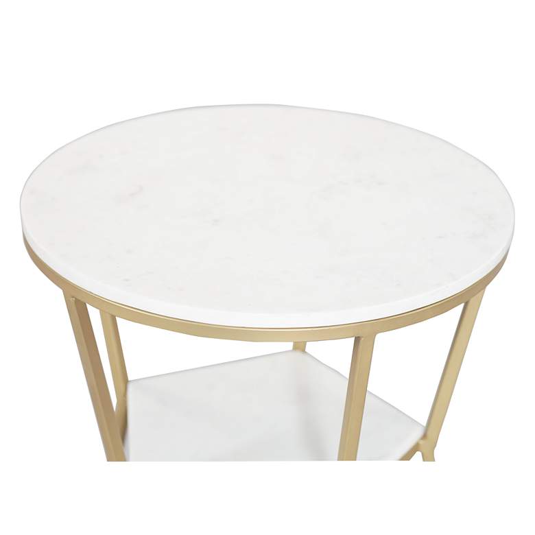 Image 4 Marigold 20 1/4" Wide Gold and White Marble Accent Table more views