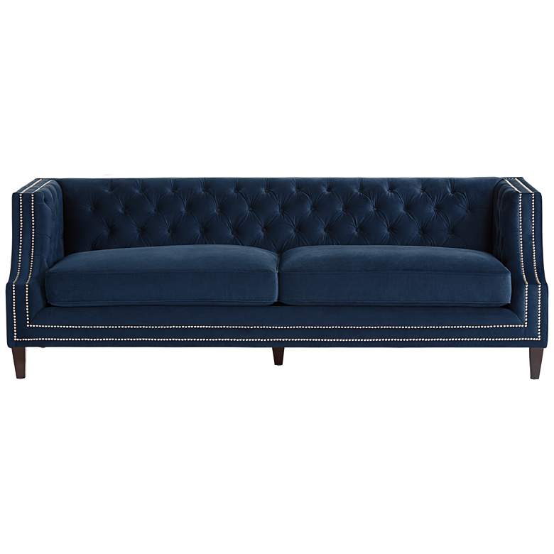 Image 7 Marilyn 93" Wide Blue Velvet Tufted Upholstered Sofa more views