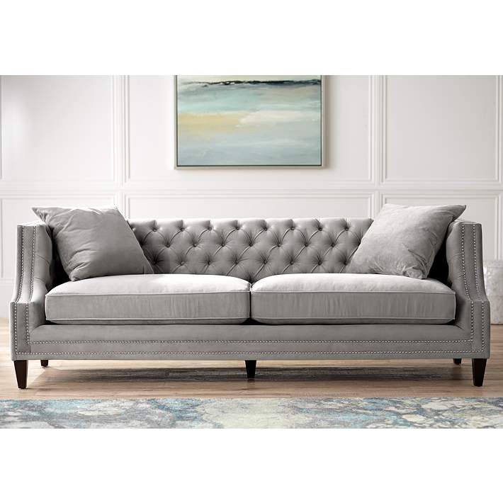 Marilyn 93 Wide Gray Velvet Tufted Upholstered Sofa