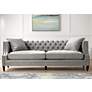 Marilyn 93" Wide Gray Velvet Tufted Upholstered Sofa in scene