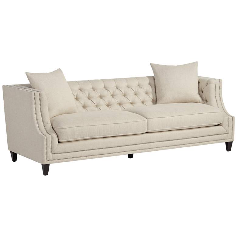 Image 3 Marilyn 93" Wide Oatmeal Natural Linen Tufted Sofa