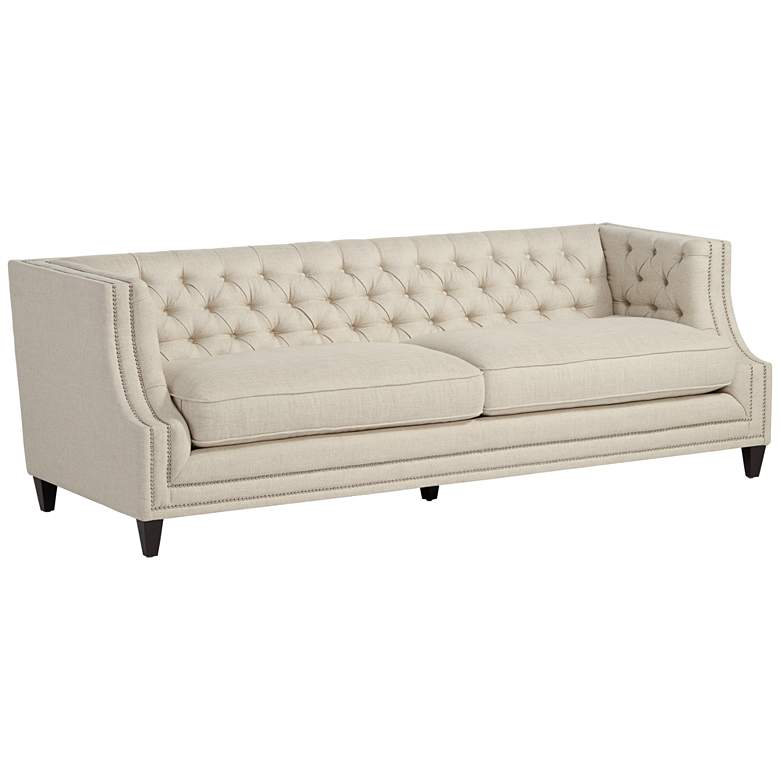 Image 6 Marilyn 93" Wide Oatmeal Natural Linen Tufted Sofa more views