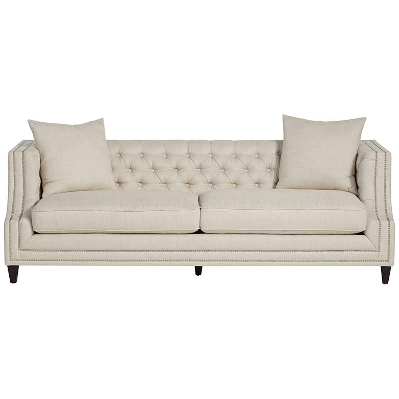 Image 7 Marilyn 93" Wide Oatmeal Natural Linen Tufted Sofa more views