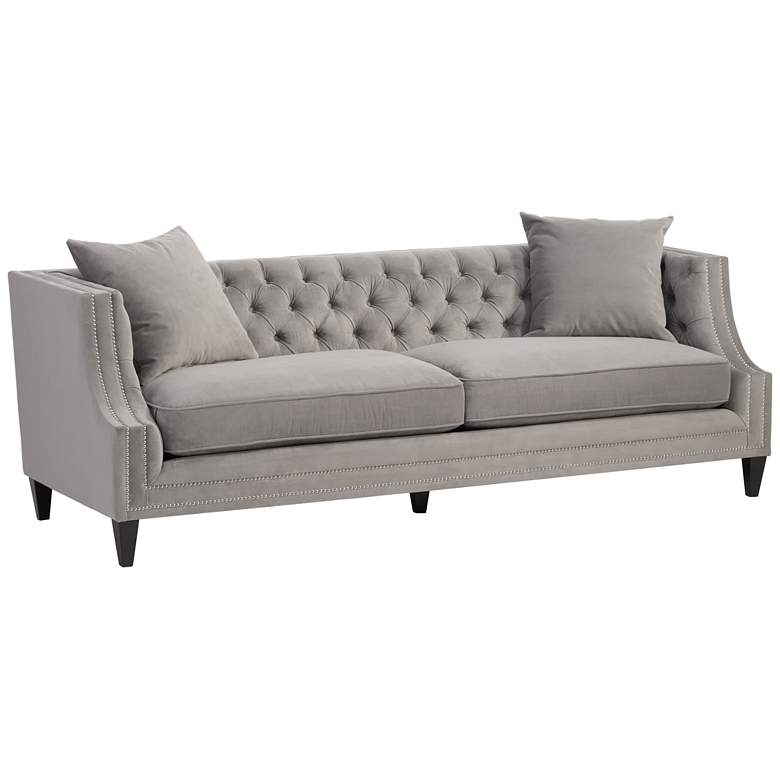 Image 3 Marilyn 93 inch Wide Taupe Gray Velvet Tufted Upholstered Sofa