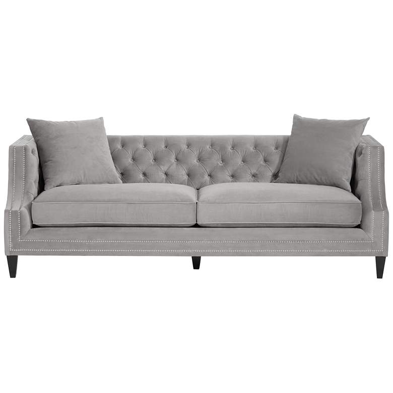 Image 6 Marilyn 93 inch Wide Taupe Gray Velvet Tufted Upholstered Sofa more views