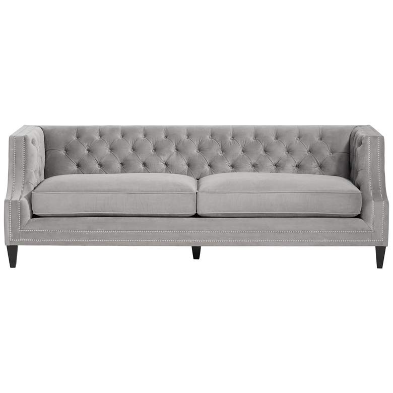 Image 7 Marilyn 93 inch Wide Taupe Gray Velvet Tufted Upholstered Sofa more views
