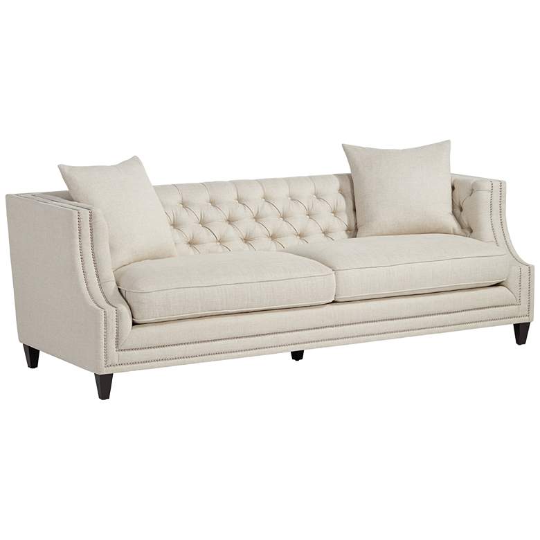 Image 3 Marilyn 93" Wide White Linen Tufted Sofa