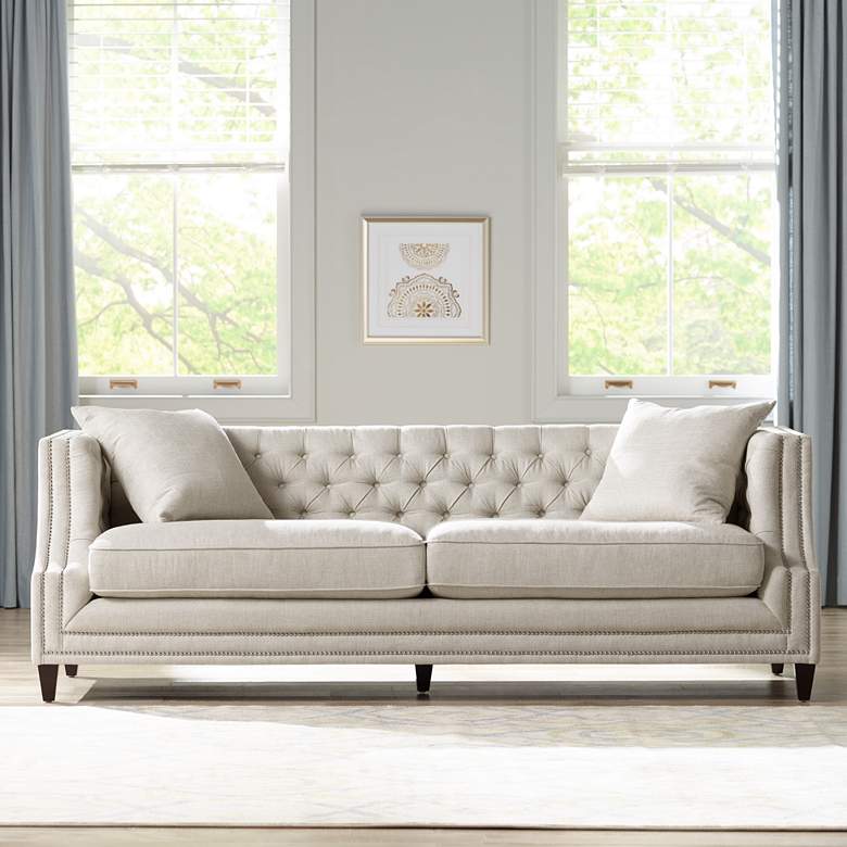 Image 2 Marilyn 93" Wide White Linen Tufted Sofa