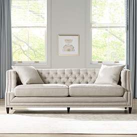 Image2 of Marilyn 93" Wide White Linen Tufted Sofa