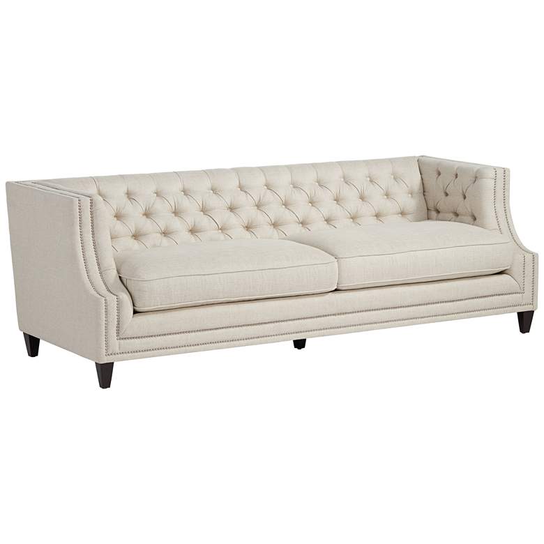 Image 6 Marilyn 93" Wide White Linen Tufted Sofa more views