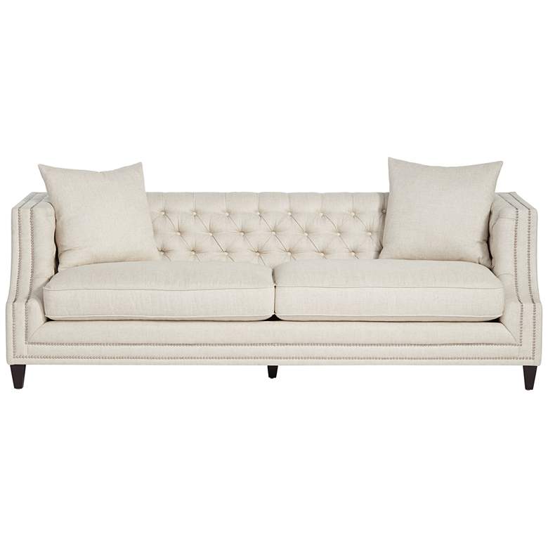 Image 7 Marilyn 93" Wide White Linen Tufted Sofa more views