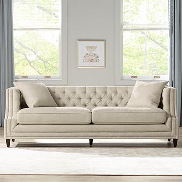 Marilyn 93" Wide Oatmeal Natural Linen Tufted Sofa