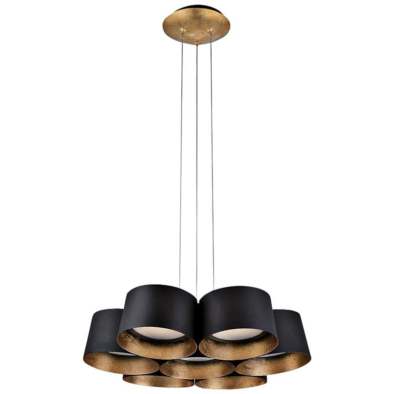 Image 2 Marimba 17 3/4 inchW Black and Gold Leaf 7-Light LED Pendant