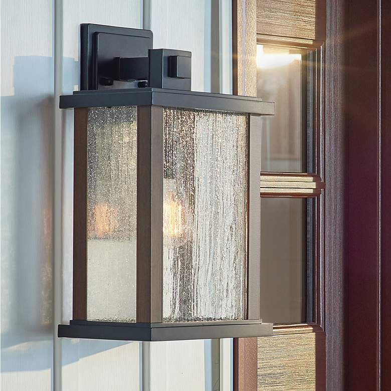 Image 1 Marimount 17" High Black and Seeded Glass Outdoor Wall Light