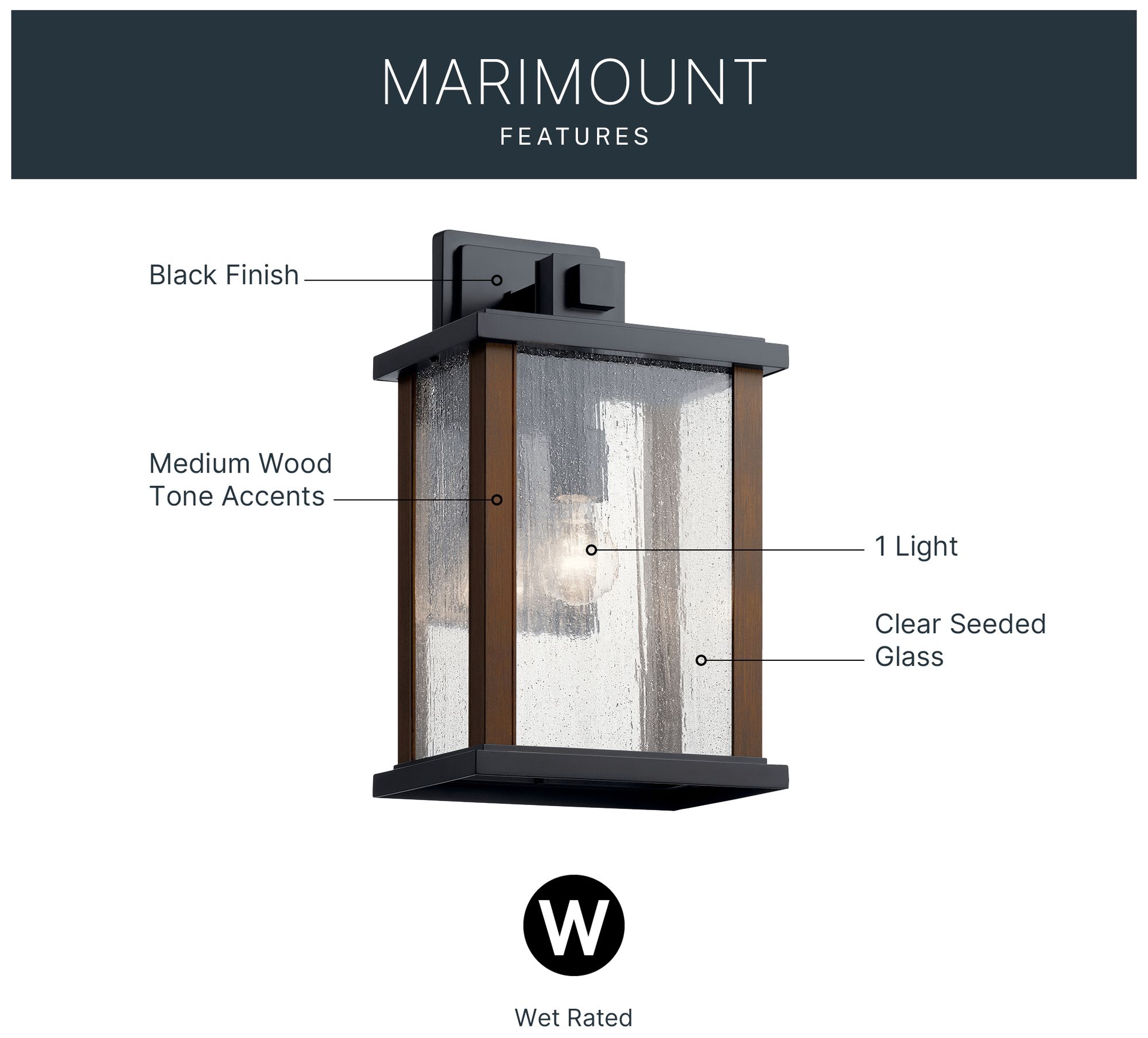 Marimount 17" High Black and Seeded Glass Outdoor Wall Light