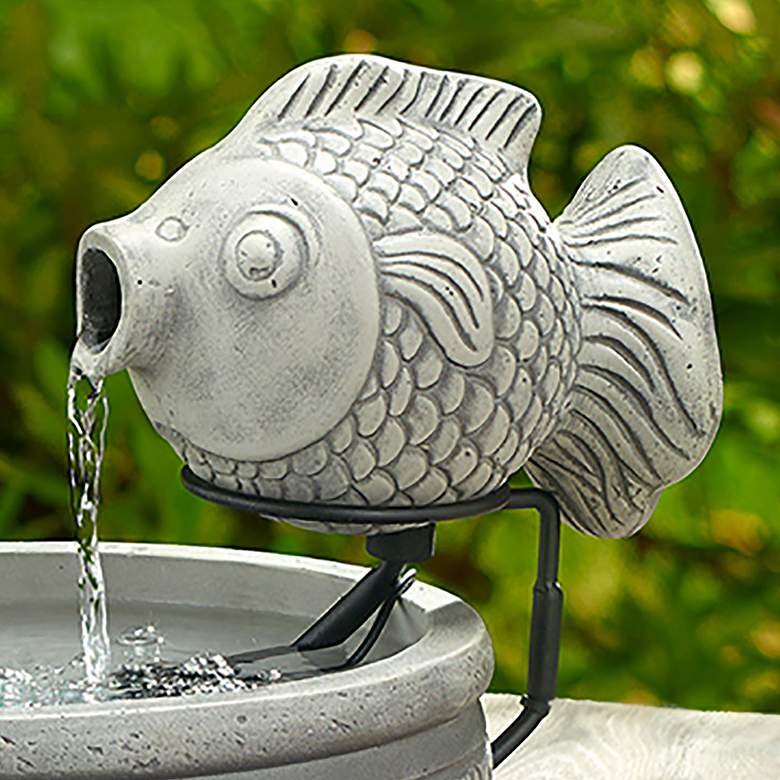 Image 2 Marin 13" High Gray Cement Solar Fish Outdoor Water Fountain more views