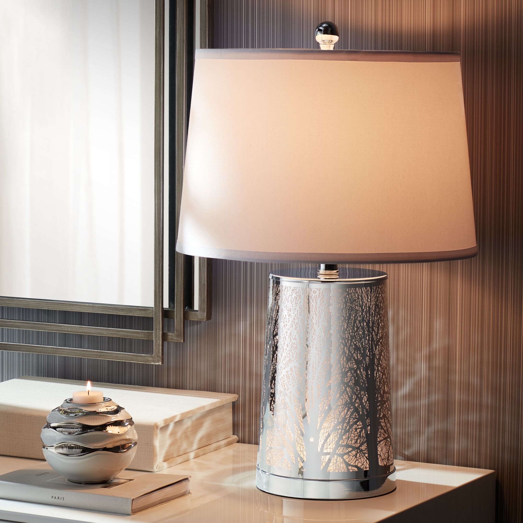 silver base table lamp