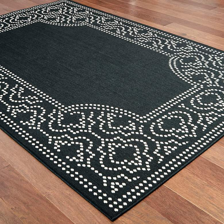 Image 1 Marina 1247K 5&#39;3 inchx7&#39;6 inch Black and Ivory Outdoor Area Rug