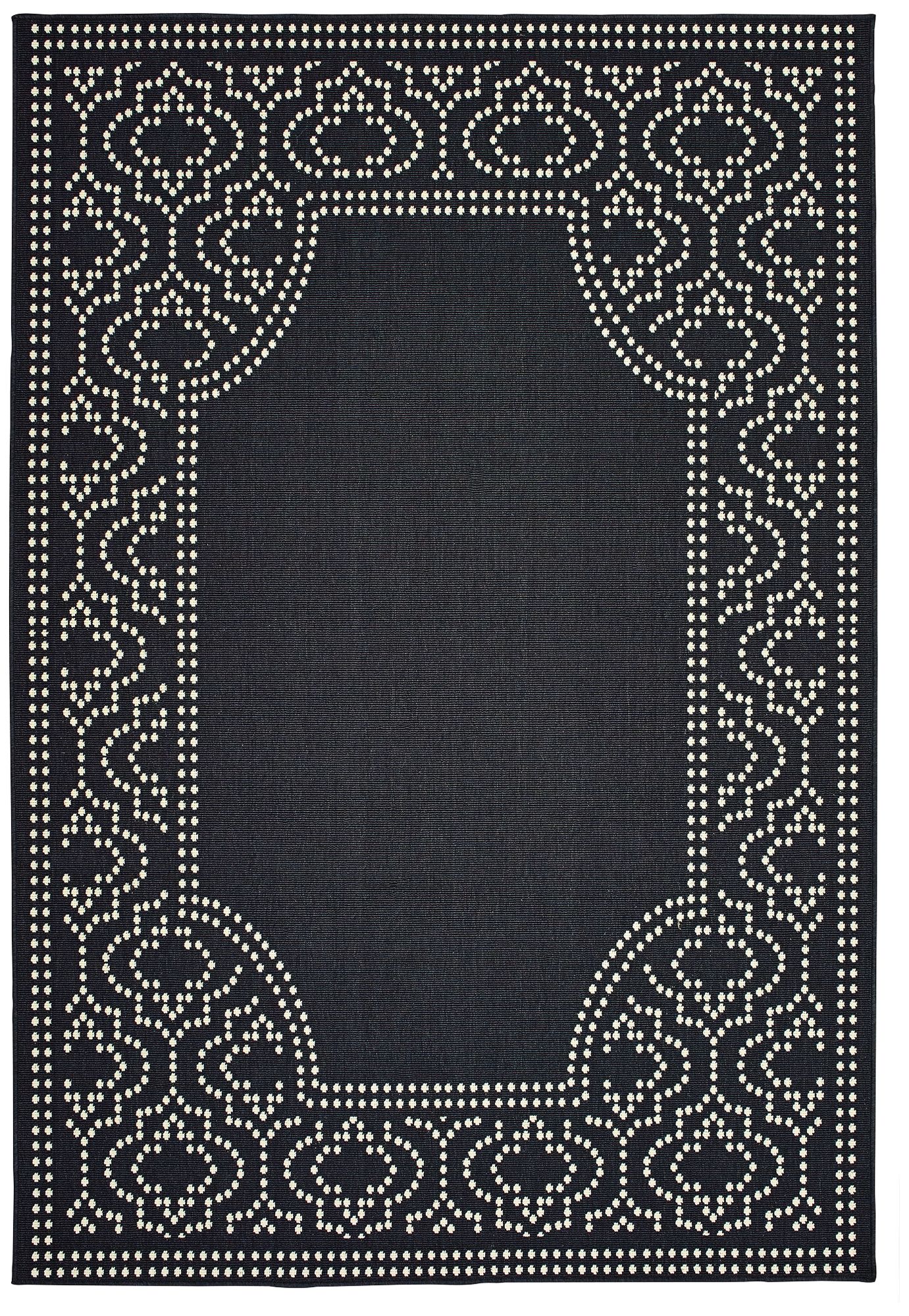 Thumbnail1 of Marina 1247K 7'10"x10'10" Black and Ivory Outdoor Area Ru