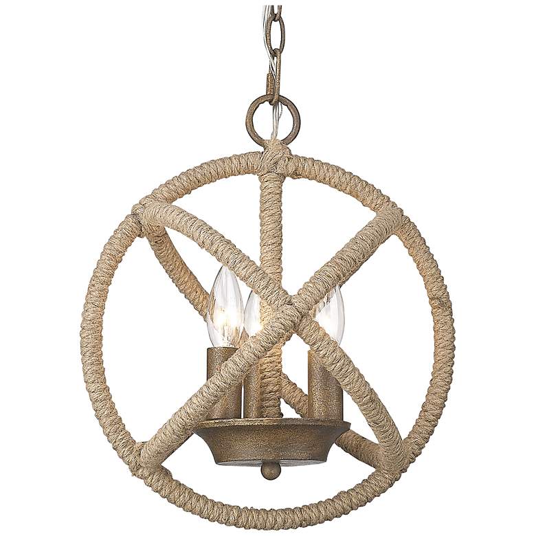 Image 1 Marina 13" Wide Burnished Chestnut and Hemp 3-Light Coastal Chandelier