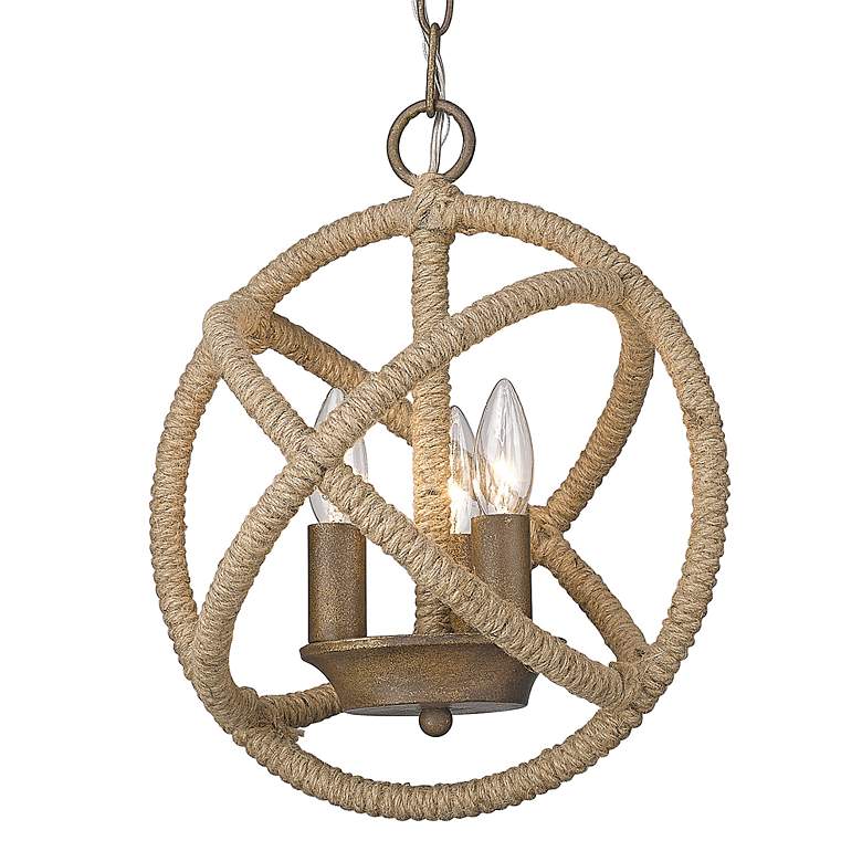 Image 4 Marina 13 inch Wide Burnished Chestnut and Hemp 3-Light Coastal Chandelier more views