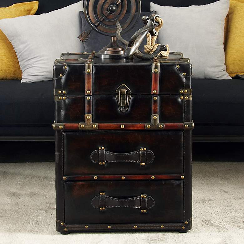 Image 1 Marina 18" Wide Dark Brown Wood 2-Drawer Storage Cabinet
