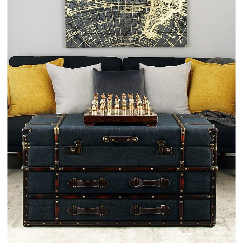 Image 7 Marina 40" Wide Dark Navy Blue 2-Drawer Coffee Table more views